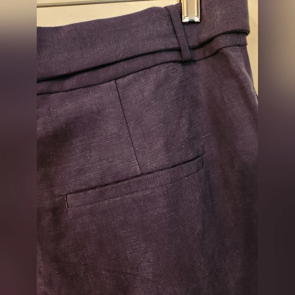 BANANA REPUBLIC Pants Linen-Blend, Wide-Leg, High Rise, Navy, Belted Size 14 NWT